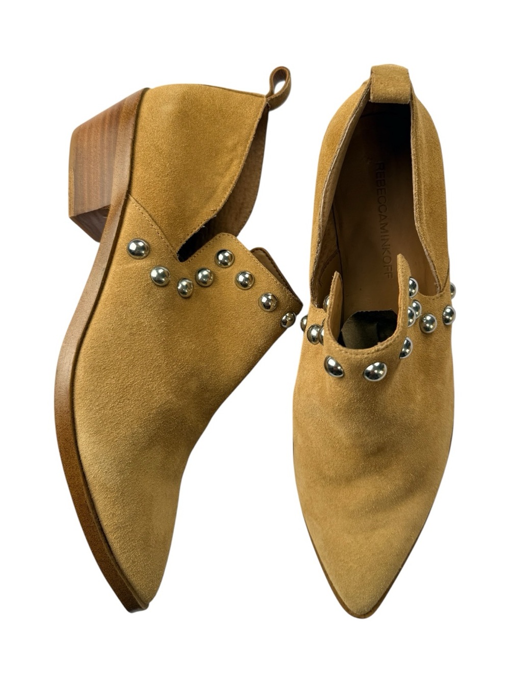 Rebecca Minkoff Suede Studded Western Ankle Boots Tan Size 8 Boho Festival‎